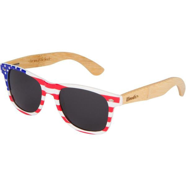 Bamboo wood sunglasses with american flag plastic frames